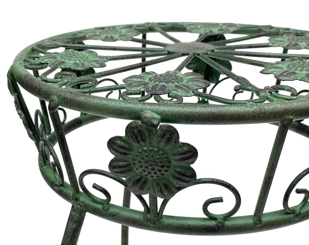 Blumenhocker Metall Grün Rund 60 cm Blumenständer 96008 M Blumensäule Antik Pflanzenständer Pflanzenhocker Vintage