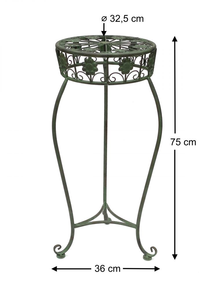 Blumenhocker Metall Grün Rund 75 cm Blumenständer 96008 L Blumensäule Antik Pflanzenständer Pflanzenhocker Vintage