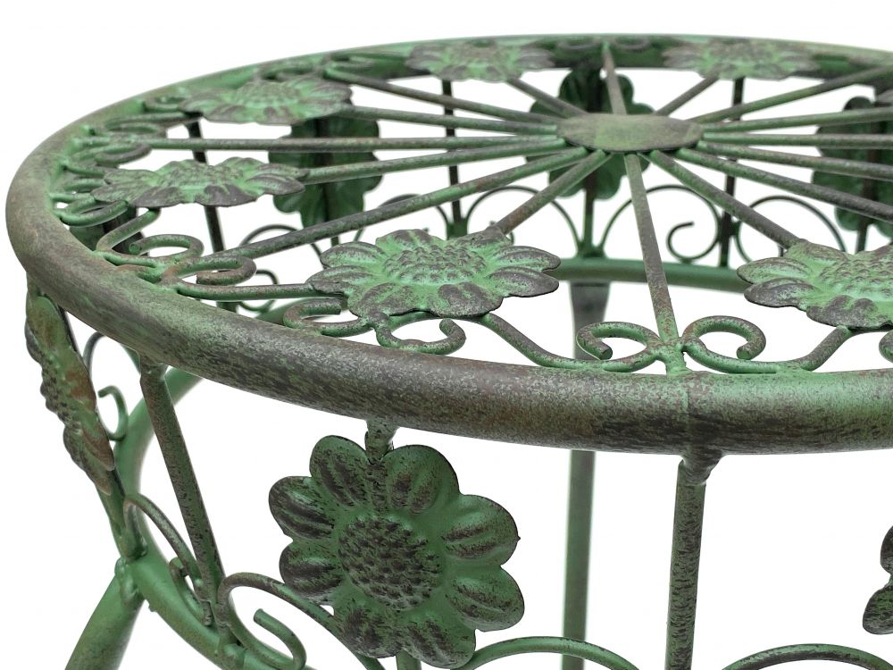 Blumenhocker Metall Grün Rund 75 cm Blumenständer 96008 L Blumensäule Antik Pflanzenständer Pflanzenhocker Vintage