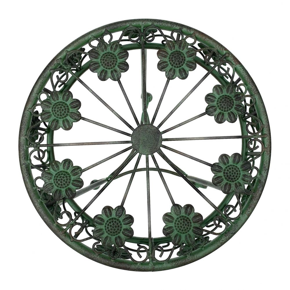 Blumenhocker Metall Grün Rund 75 cm Blumenständer 96008 L Blumensäule Antik Pflanzenständer Pflanzenhocker Vintage