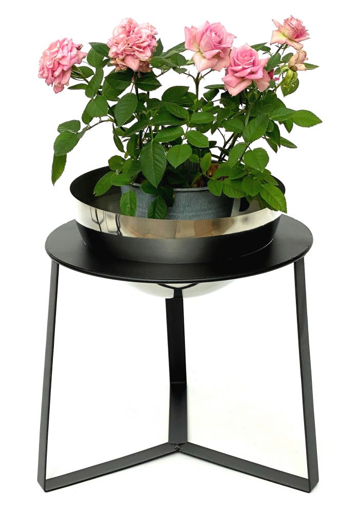 DanDiBo Blumenhocker Metall mit Topf Schwarz Silber 34 cm Blumenständer 96091 L Blumensäule Modern Pflanzenständer Pflanzenhocker
