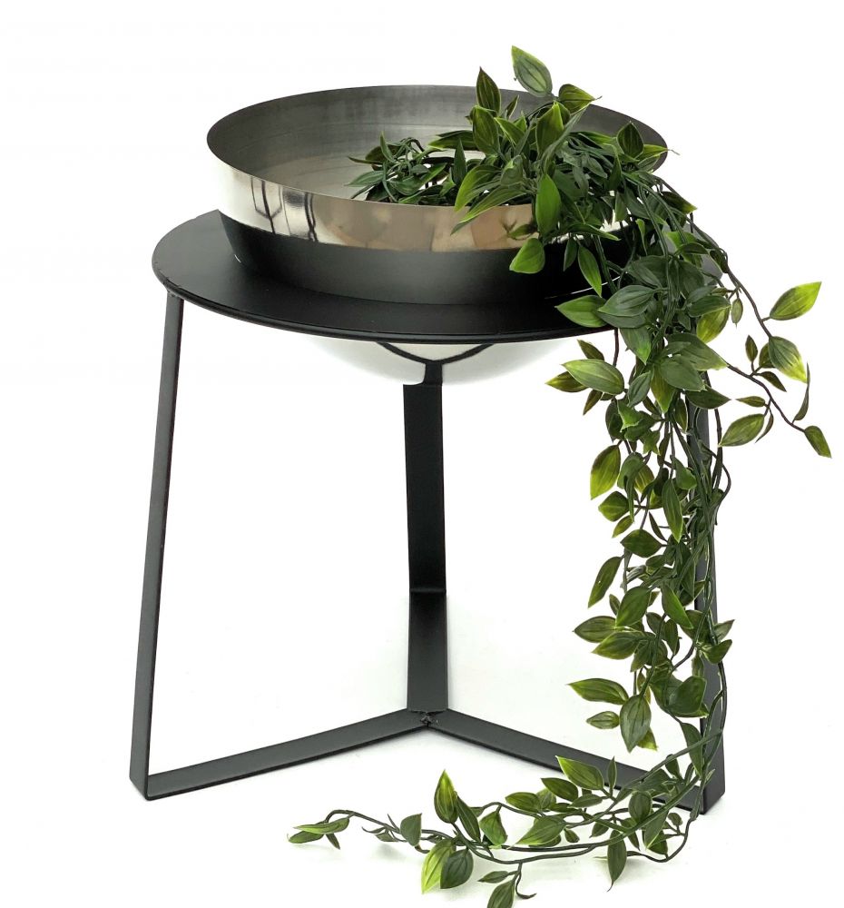 DanDiBo Blumenhocker Metall mit Topf Schwarz Silber 34 cm Blumenständer 96091 L Blumensäule Modern Pflanzenständer Pflanzenhocker
