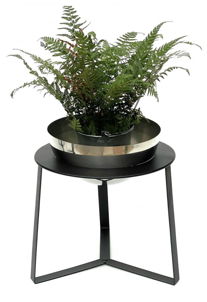 DanDiBo Blumenhocker Metall mit Topf Schwarz Silber 34 cm Blumenständer 96091 L Blumensäule Modern Pflanzenständer Pflanzenhocker