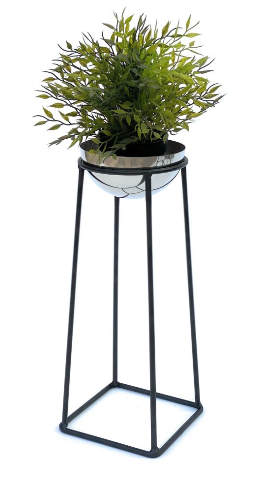 DanDiBo Flower Stool Metal with Pot Black Silver 43.5 cm Flower Stand 96078 S Flower Column Modern Plant Stand Plant Stool
