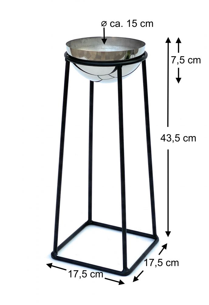 DanDiBo Flower Stool Metal with Pot Black Silver 43.5 cm Flower Stand 96078 S Flower Column Modern Plant Stand Plant Stool