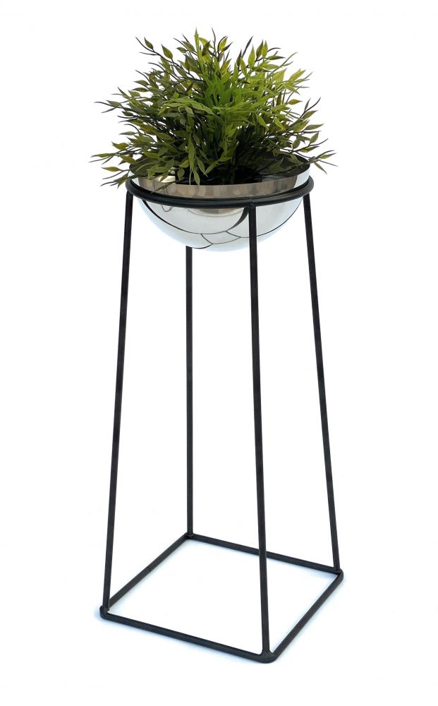 DanDiBo Blumenhocker Metall mit Topf Schwarz Silber 56 cm Blumenständer 96078 M Blumensäule Modern Pflanzenständer Pflanzenhocker