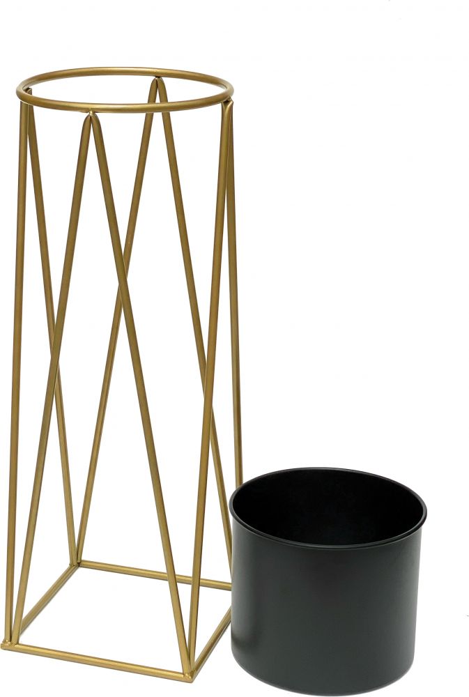DanDiBo Blumenhocker mit Topf Metall Gold Schwarz L 70 cm Blumenständer 96046 Blumensäule Modern Pflanzenständer Pflanzenhocker