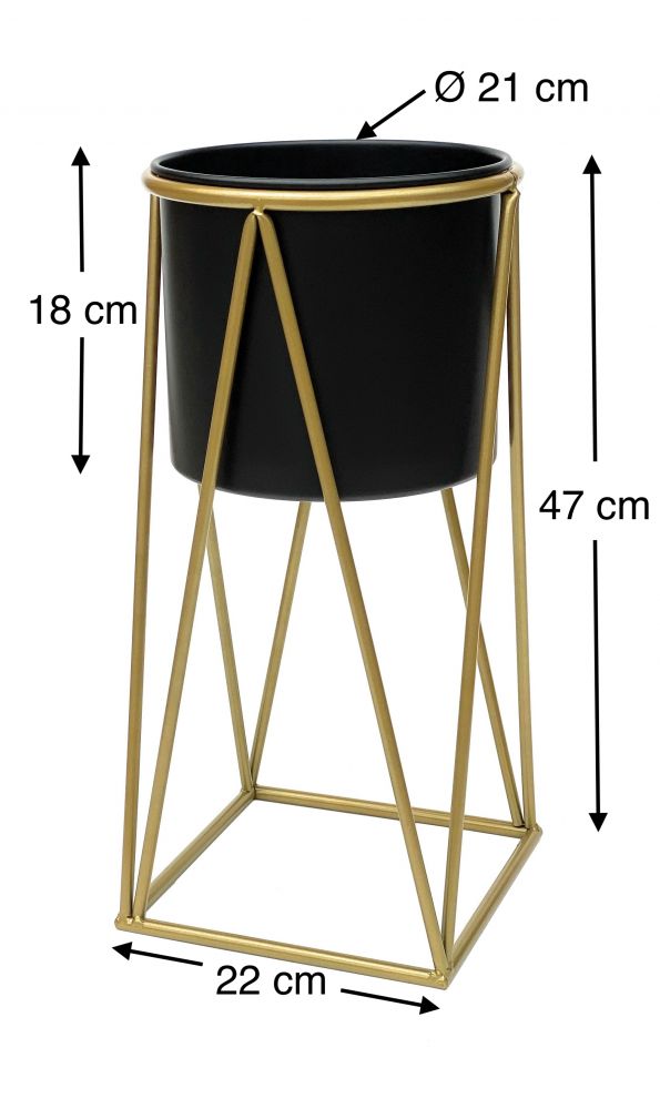 DanDiBo Blumenhocker mit Topf Metall Gold Schwarz S 47 cm Blumenständer 96046 Blumensäule Modern Pflanzenständer Pflanzenhocker