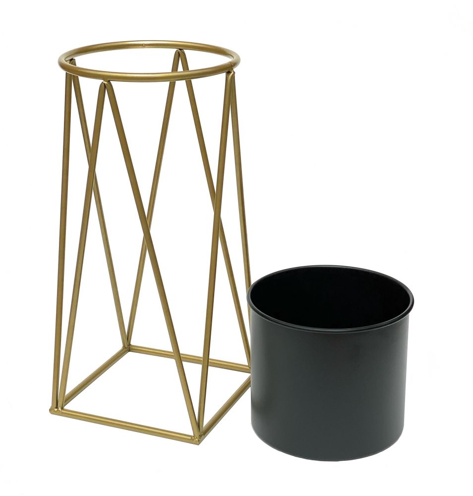 DanDiBo Blumenhocker mit Topf Metall Gold Schwarz S 47 cm Blumenständer 96046 Blumensäule Modern Pflanzenständer Pflanzenhocker