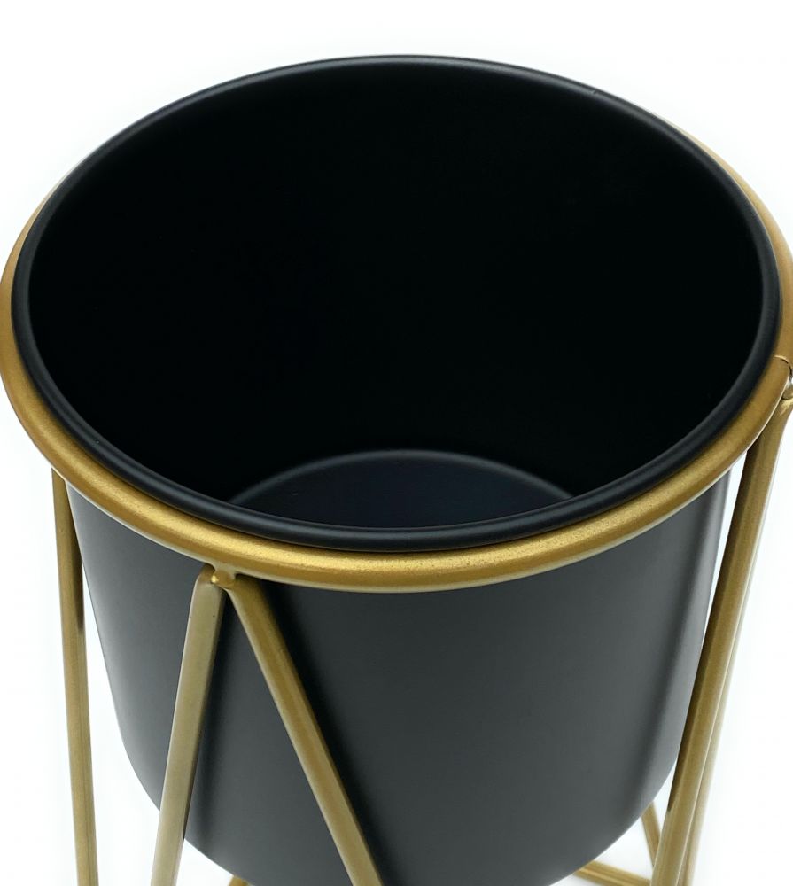 DanDiBo Blumenhocker mit Topf Metall Gold Schwarz S 47 cm Blumenständer 96046 Blumensäule Modern Pflanzenständer Pflanzenhocker