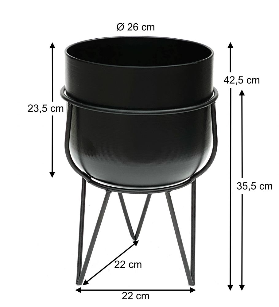 DanDiBo Blumenhocker mit Topf Metall Schwarz 42,5 cm Blumenständer 96151 Blumensäule Modern Pflanzenständer Pflanzenhocker