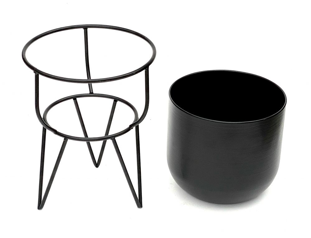 DanDiBo Blumenhocker mit Topf Metall Schwarz 42,5 cm Blumenständer 96151 Blumensäule Modern Pflanzenständer Pflanzenhocker