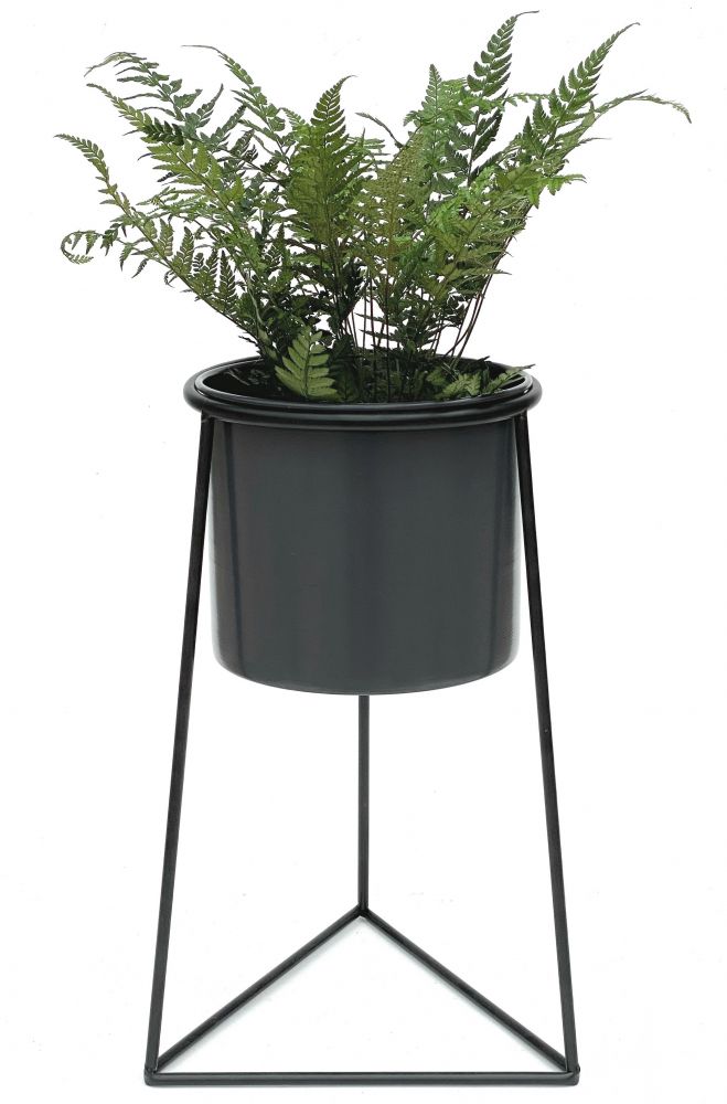 DanDiBo Flower Stool with Pot Metal Black L 45 cm Flower Stand 96052 Flower Column Modern Plant Stand Plant Stool