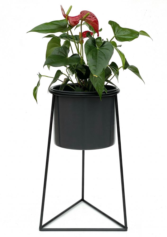 DanDiBo Flower Stool with Pot Metal Black L 45 cm Flower Stand 96052 Flower Column Modern Plant Stand Plant Stool