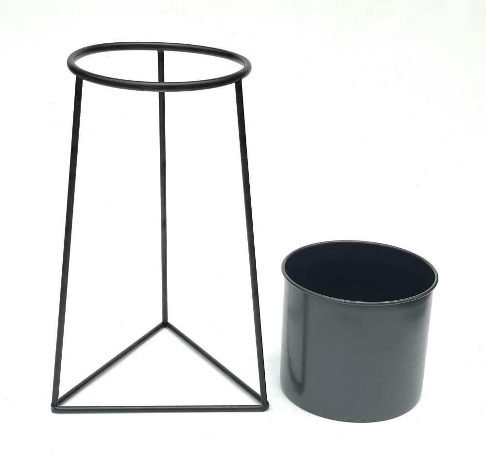 DanDiBo Flower Stool with Pot Metal Black L 45 cm Flower Stand 96052 Flower Column Modern Plant Stand Plant Stool