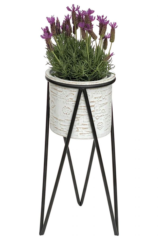 DanDiBo Blumenhocker mit Topf Metall Schwarz Weiß S 50 cm Blumenständer 96043 Blumensäule Modern Pflanzenständer Pflanzenhocker