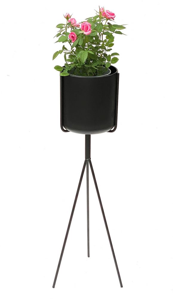 DanDiBo Blumenständer mit Topf Metall Schwarz 80 cm Blumenhocker 96022 Blumensäule Modern Pflanzenständer Pflanzenhocker