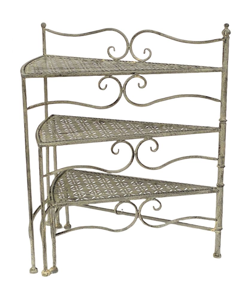 DanDiBo Blumentreppe Innen Metall Weiß Grau 55 cm Blumenständer mit 3 Ablagen 96125 Blumenständer Blumensäule Pflanzenständer Balkon Vintage