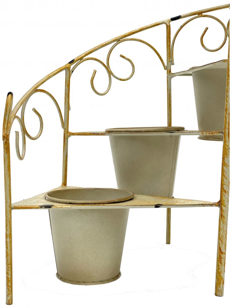 DanDiBo Blumentreppe Metall 38 cm Blumenständer mit 3 Töpfe 96098 Gelb Shabby Chic Blumensäule Pflanzenständer Pflanzentreppe