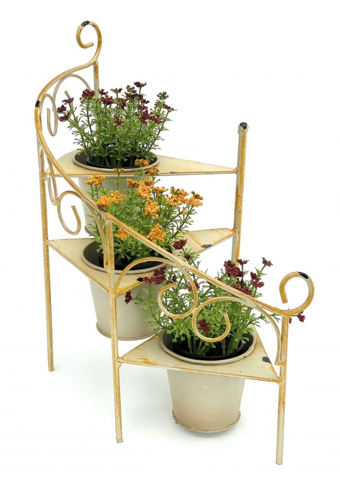 DanDiBo Blumentreppe Metall 38 cm Blumenständer mit 3 Töpfe 96098 Gelb Shabby Chic Blumensäule Pflanzenständer Pflanzentreppe