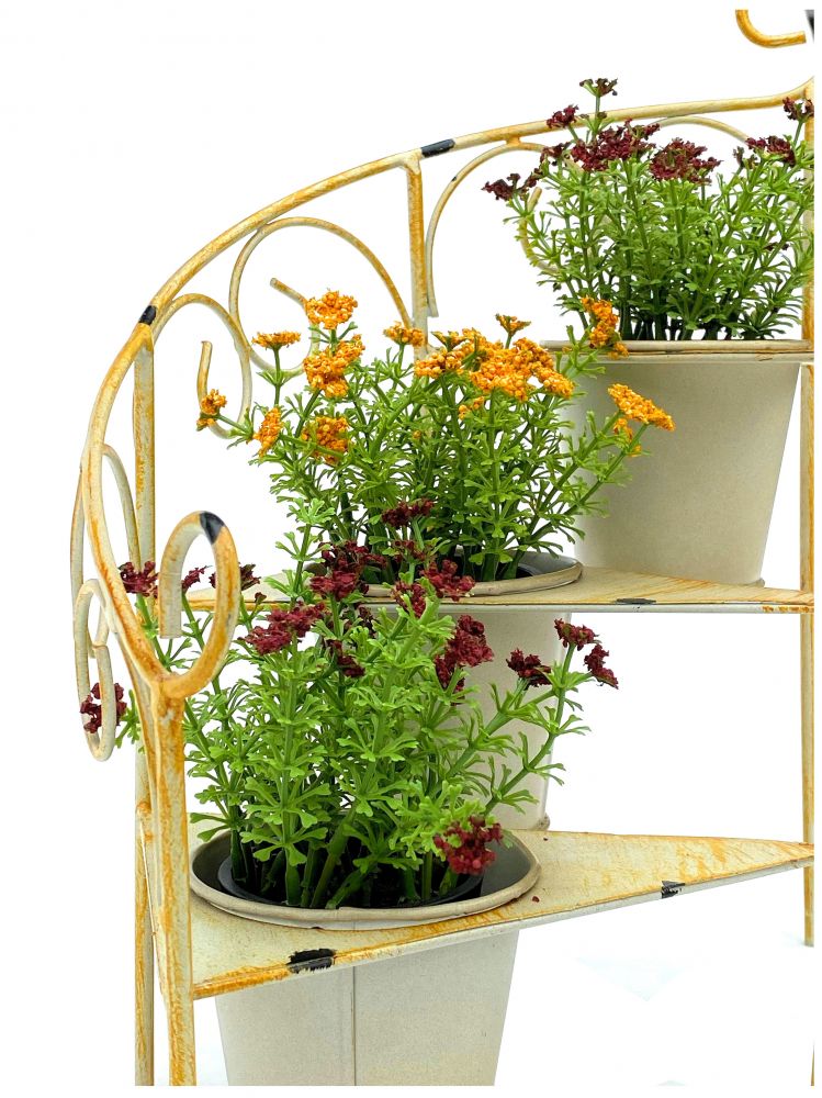 DanDiBo Blumentreppe Metall 38 cm Blumenständer mit 3 Töpfe 96098 Gelb Shabby Chic Blumensäule Pflanzenständer Pflanzentreppe