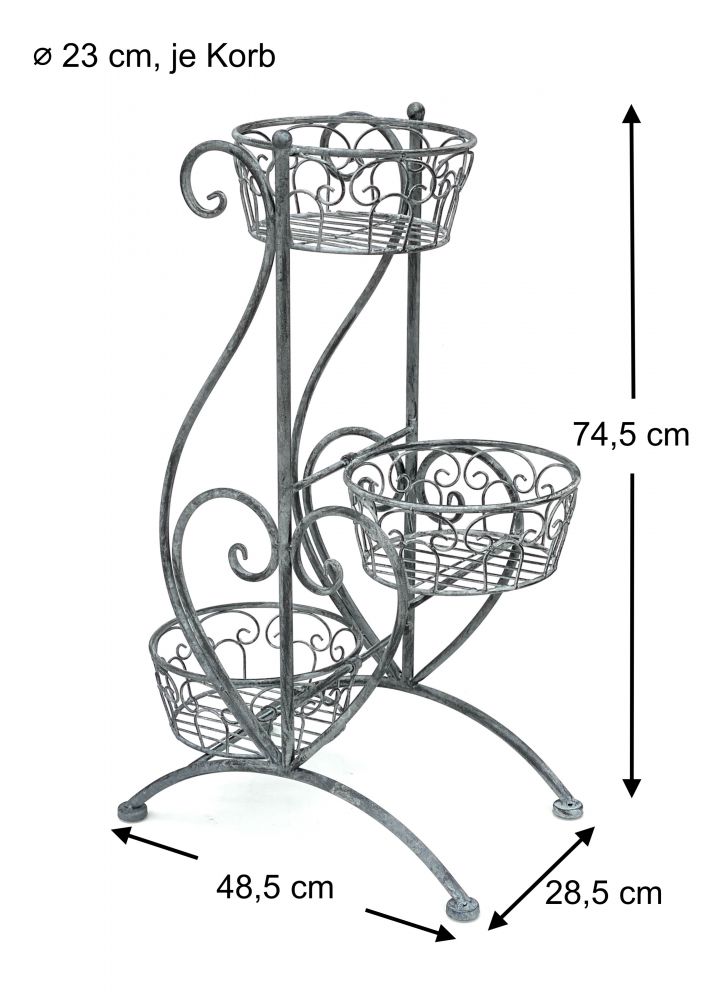 DanDiBo Blumentreppe Metall Grau 75 cm Blumenständer mit 3 Ablagen 96011 Blumensäule Pflanzenständer Pflanzensäule Blumenhocker