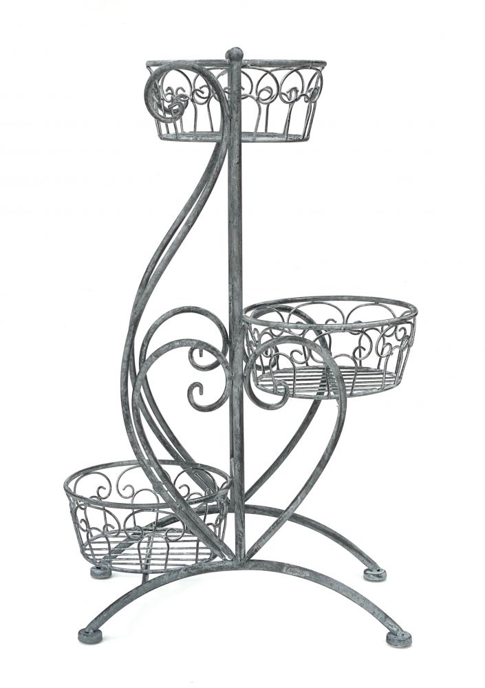 DanDiBo Blumentreppe Metall Grau 75 cm Blumenständer mit 3 Ablagen 96011 Blumensäule Pflanzenständer Pflanzensäule Blumenhocker