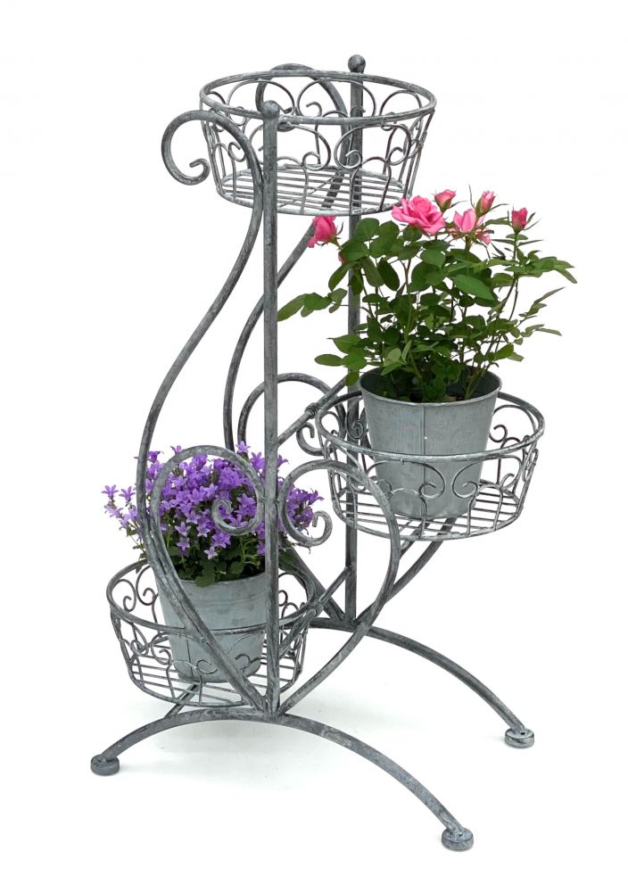 DanDiBo Blumentreppe Metall Grau 75 cm Blumenständer mit 3 Ablagen 96011 Blumensäule Pflanzenständer Pflanzensäule Blumenhocker