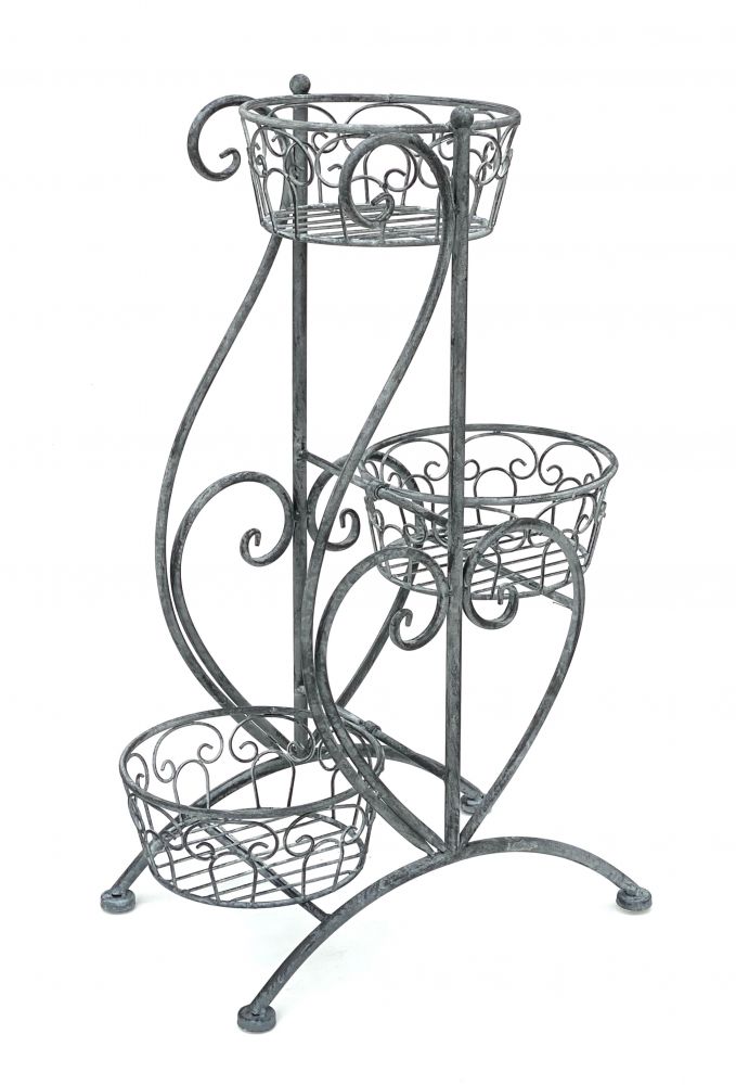 DanDiBo Blumentreppe Metall Grau 75 cm Blumenständer mit 3 Ablagen 96011 Blumensäule Pflanzenständer Pflanzensäule Blumenhocker