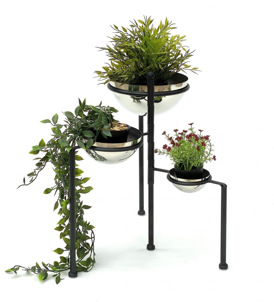 DanDiBo Blumentreppe Metall Rund 46 cm Blumenständer mit 3 Töpfe Silber 96082 Blumenständer Blumensäule Pflanzenständer Ablage