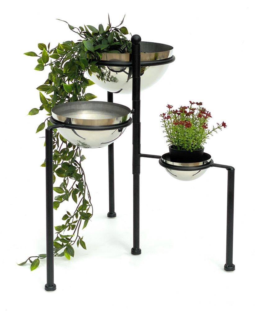 DanDiBo Blumentreppe Metall Rund 46 cm Blumenständer mit 3 Töpfe Silber 96082 Blumenständer Blumensäule Pflanzenständer Ablage