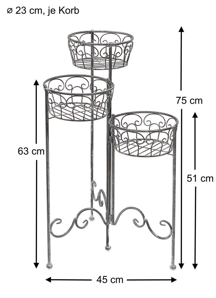 DanDiBo Blumentreppe Metall Rund 75 cm Blumenständer mit 3 Körbe 96012 Blumenständer Blumensäule Pflanzenständer