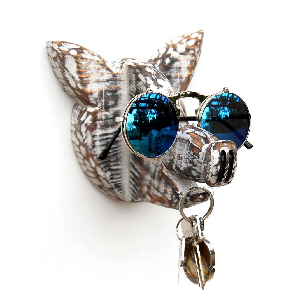 DanDiBo glasses holder wall glasses rack 93913 key holder pig handmade coat hook wood