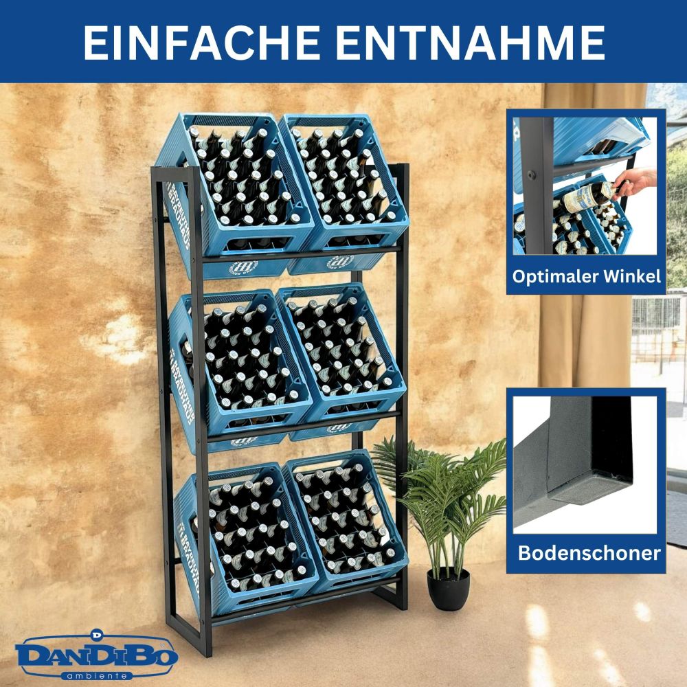 DanDiBo Bierkistenregal 6 Kisten Schwarz Metall Stehend 96563 Getränkekistenhalter 71 cm Getränkekistenständer Flaschenkistenregal