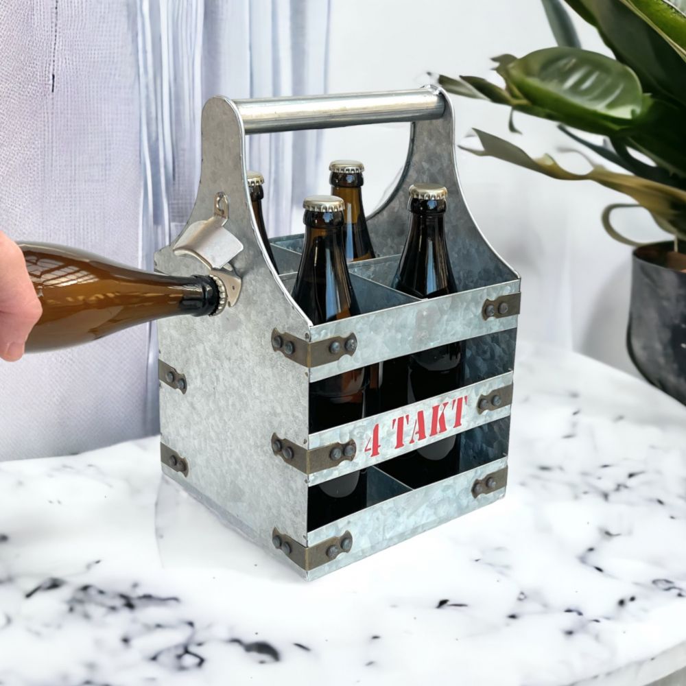 DanDiBo Bierträger Metall mit Öffner Flaschenträger 4 Takt 96405 Flaschenöffner Flaschenkorb Männerhandtasche Männergeschenke