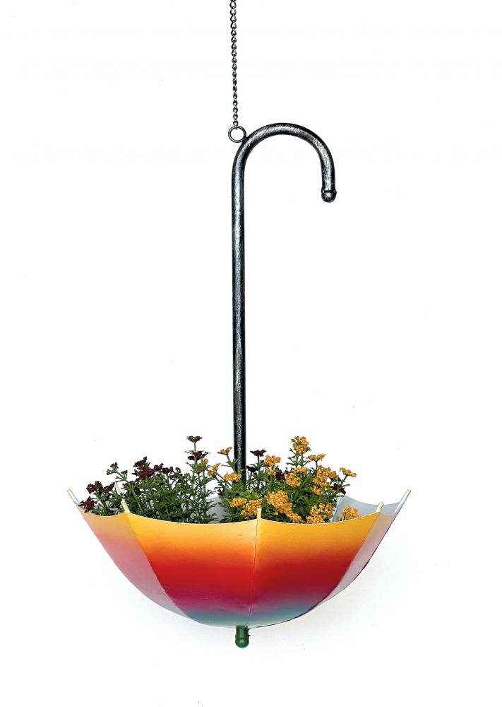 DanDiBo Blumenampel Metall Hängeampel mit Topf Innen Außen Regenschirm Hängepflanzen 72 cm 96258 L Pflanzenhänger Blumenhänger Topfhänger Blumen