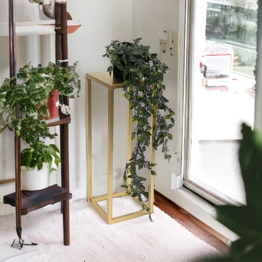 DanDiBo Flower Stool Metal Gold Angular 50 cm Flower Stand Side Table 96506 S Flower Column Modern Plant Stand Plant Stool