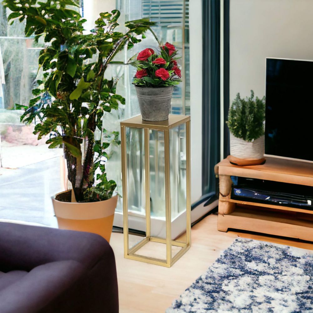 DanDiBo Flower Stool Metal Gold Angular 50 cm Flower Stand Side Table 96506 S Flower Column Modern Plant Stand Plant Stool