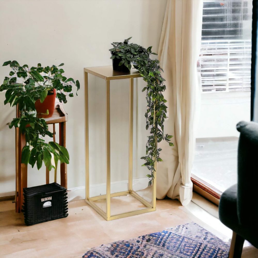 DanDiBo Flower Stool Metal Gold Angular 60 cm Flower Stand Side Table 96506 M Flower Column Modern Plant Stand Plant Stool