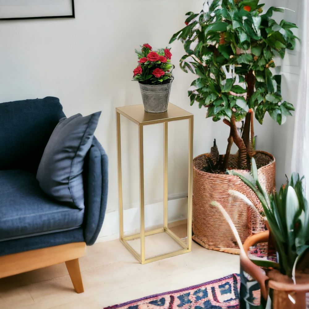 DanDiBo Flower Stool Metal Gold Angular 60 cm Flower Stand Side Table 96506 M Flower Column Modern Plant Stand Plant Stool