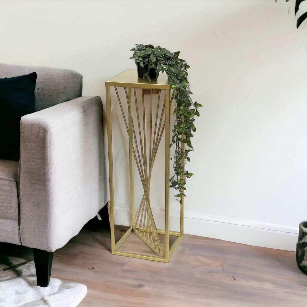 DanDiBo Blumenhocker Metall Gold Eckig 70 cm Blumenständer Beistelltisch 96565 Blumensäule Design Modern Pflanzenständer Pflanzenhocker