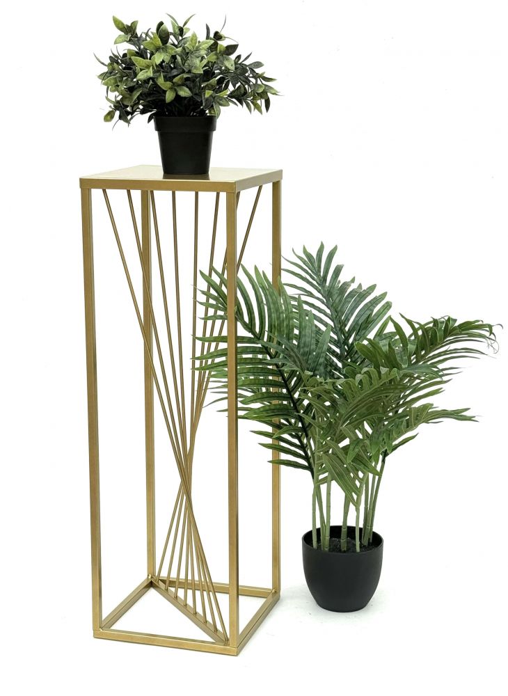 DanDiBo Blumenhocker Metall Gold Eckig 70 cm Blumenständer Beistelltisch 96565 Blumensäule Design Modern Pflanzenständer Pflanzenhocker