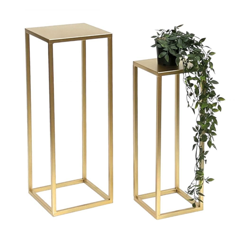 DanDiBo Blumenhocker Metall Gold Eckig Blumenständer Beistelltisch 96506 2er Set Blumensäule Modern Pflanzenständer Pflanzenhocker