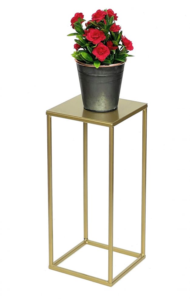 DanDiBo Blumenhocker Metall Gold Eckig S 42 cm Blumenständer Beistelltisch 96406 Blumensäule Modern Pflanzenständer Pflanzenhocker