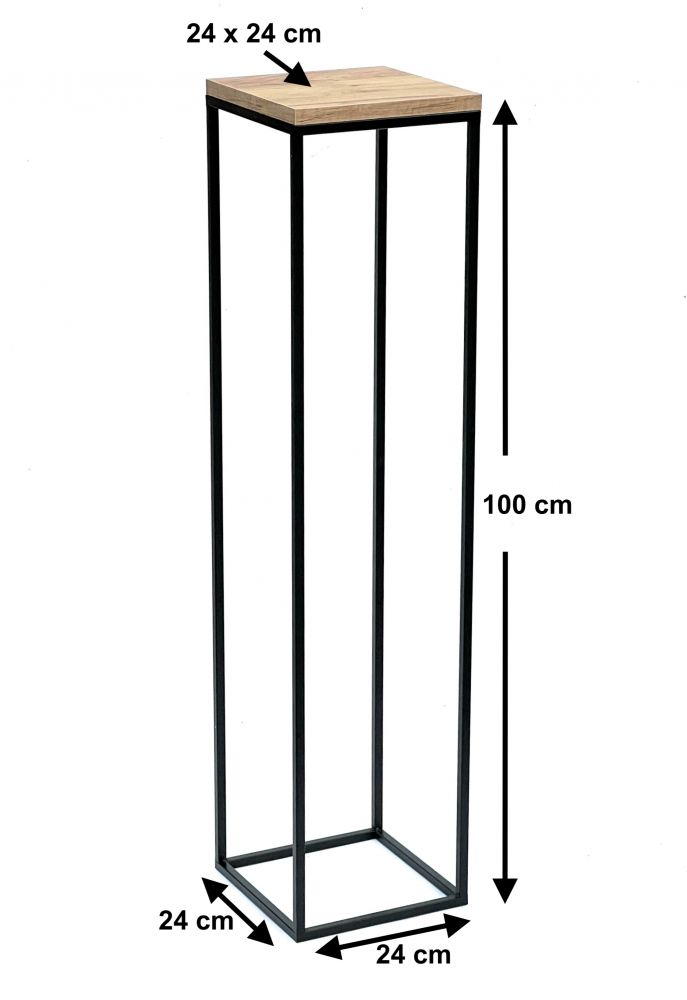 DanDiBo Blumenhocker Metall Holz Schwarz Eckig 100 cm Blumenständer Beistelltisch 96353 Blumensäule Modern Pflanzenständer Pflanzenhocker