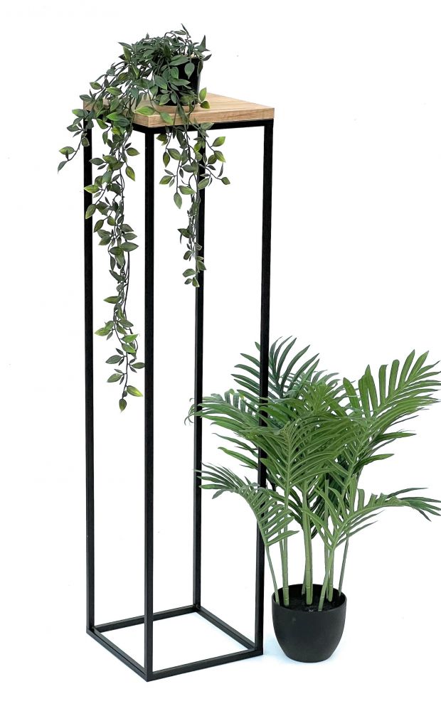 DanDiBo Blumenhocker Metall Holz Schwarz Eckig 100 cm Blumenständer Beistelltisch 96353 Blumensäule Modern Pflanzenständer Pflanzenhocker