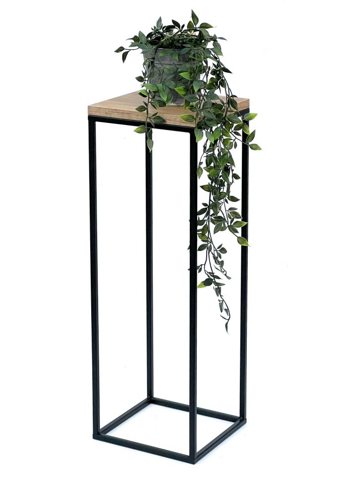 DanDiBo Blumenhocker Metall Holz Schwarz Eckig 70 cm Blumenständer Beistelltisch 96352 Blumensäule Modern Pflanzenständer Pflanzenhocker