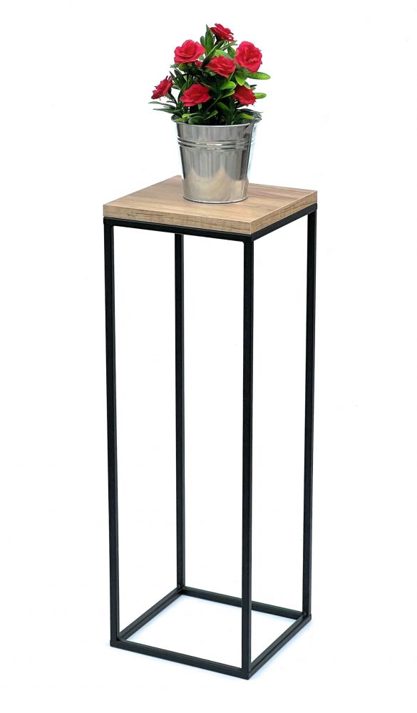 DanDiBo Blumenhocker Metall Holz Schwarz Eckig 70 cm Blumenständer Beistelltisch 96352 Blumensäule Modern Pflanzenständer Pflanzenhocker
