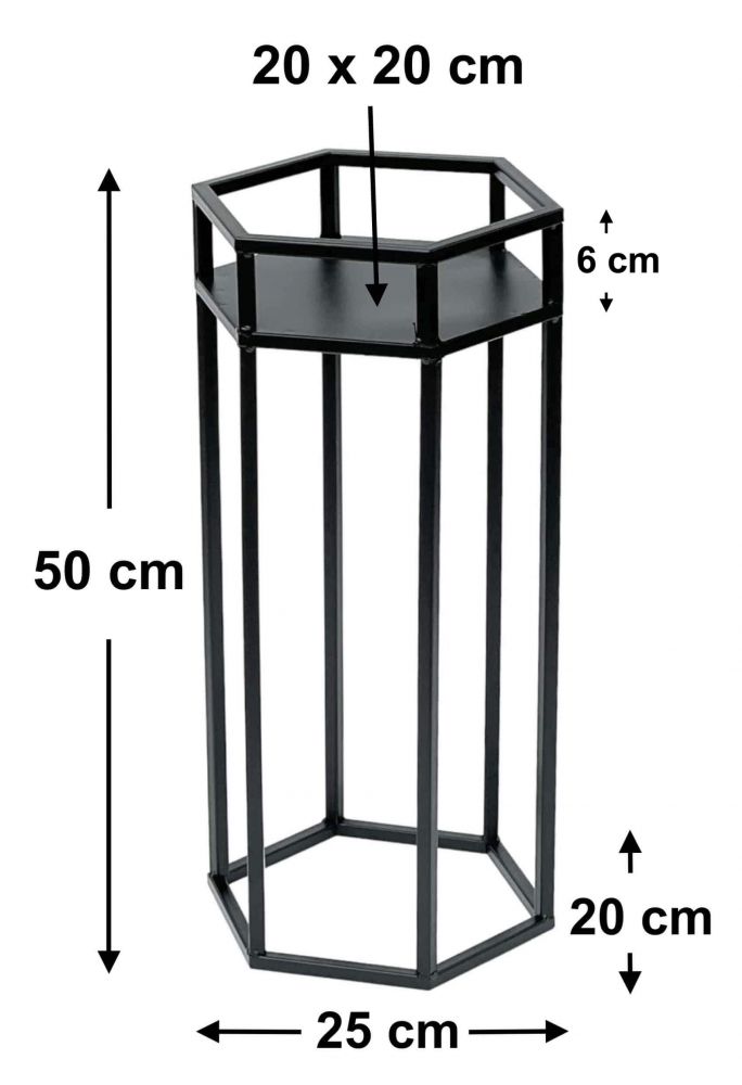 DanDiBo Blumenhocker Metall Schwarz 6eck 50 cm Blumenständer Blumensäule 96453 S Pflanzenhocker Modern Pflanzenständer