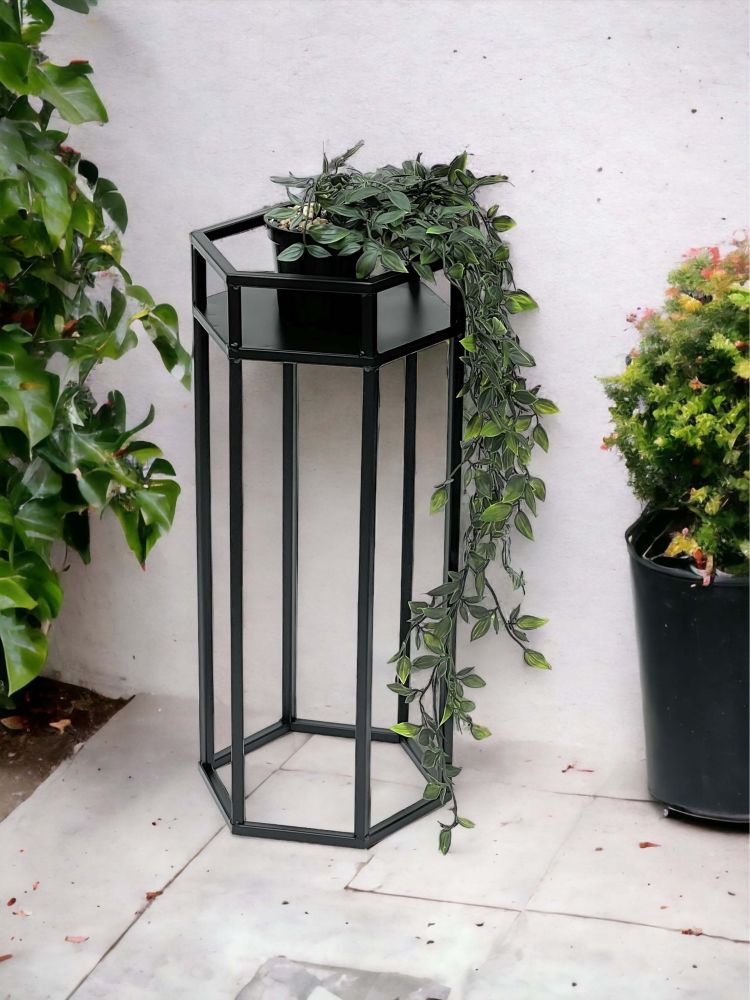 DanDiBo Blumenhocker Metall Schwarz 6eck 50 cm Blumenständer Blumensäule 96453 S Pflanzenhocker Modern Pflanzenständer